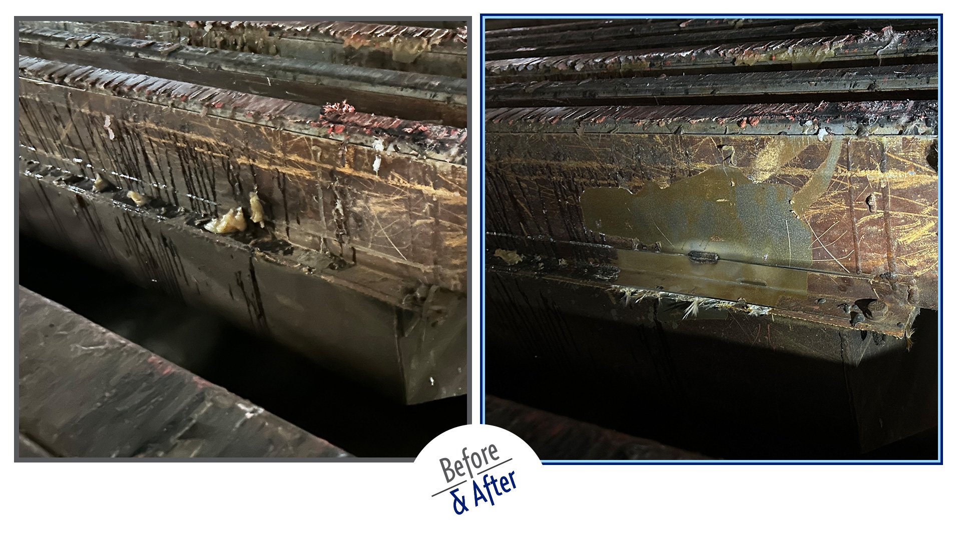 Adhesive removal before and after