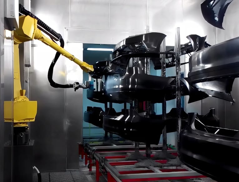 Automated dry ice blasting surface prep on automated paint line