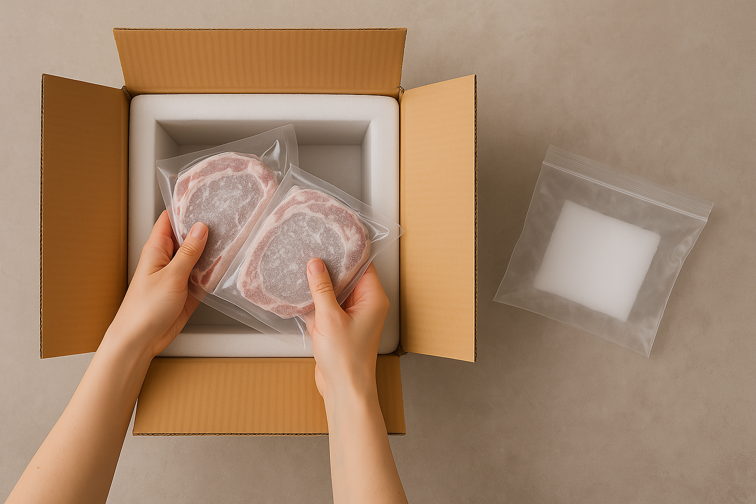 Frozen Meat Packaging with dry ice