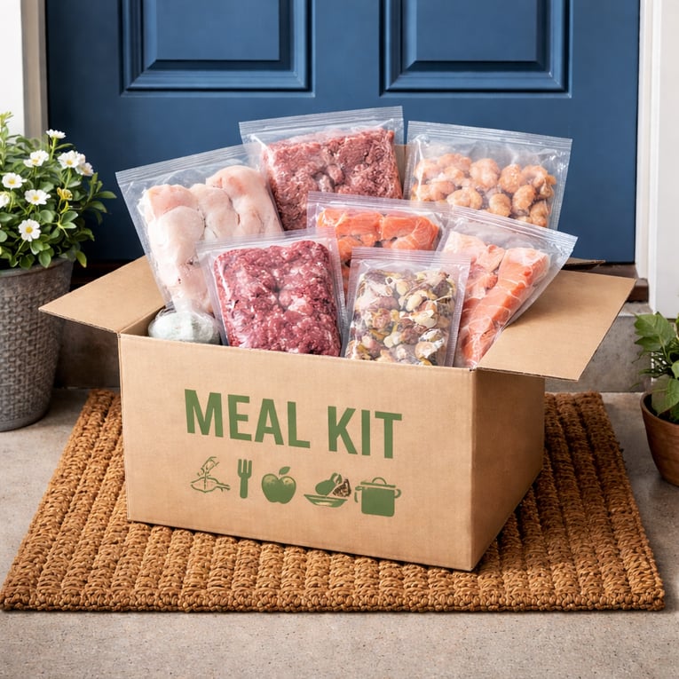 Frozen meal kit outside front door