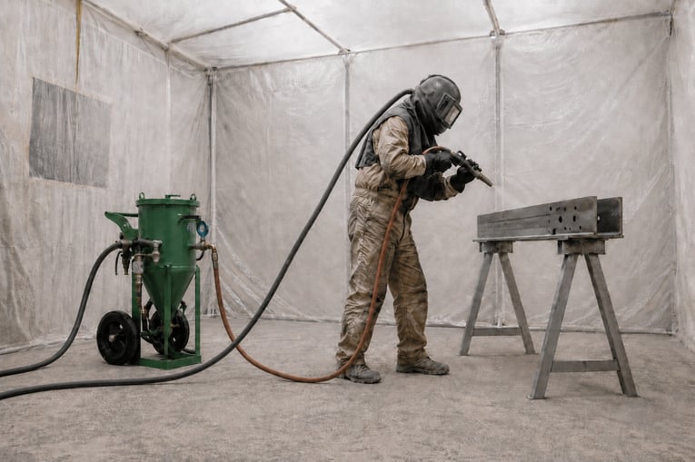 Sandblasting in tent
