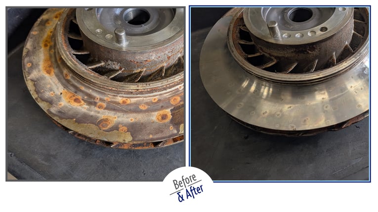 Solar turbines before and after dry ice blasting