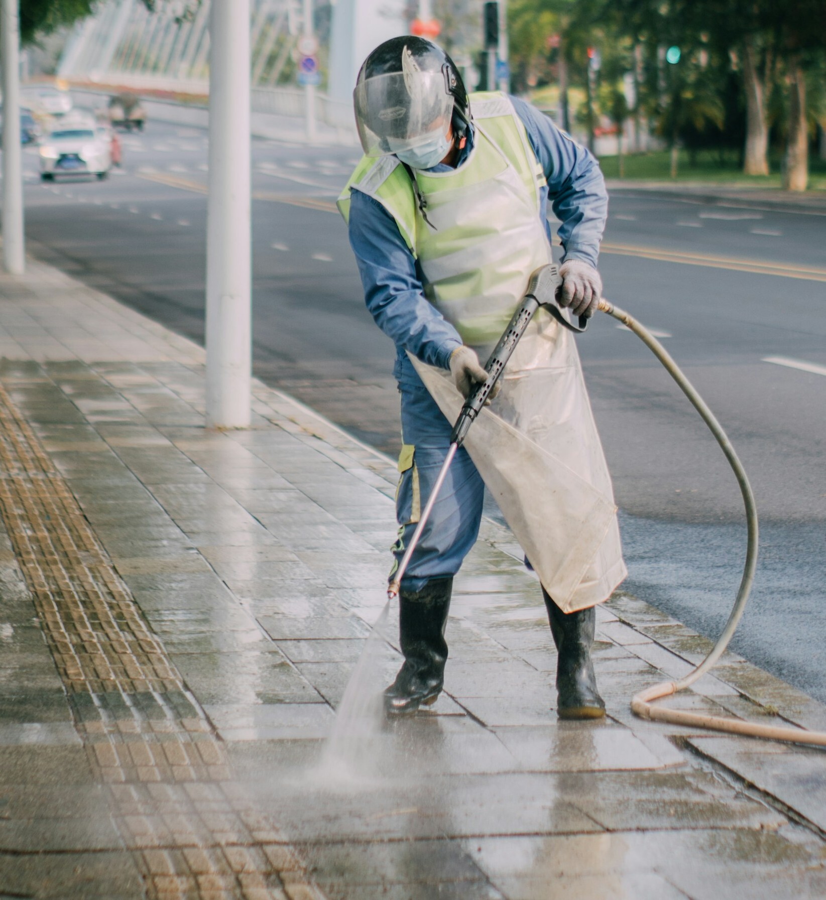 pressure washer on sidewalk