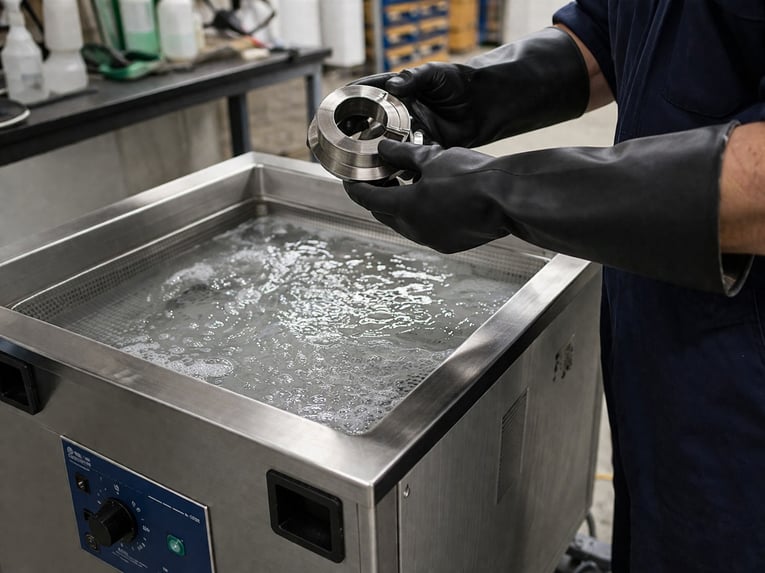 Metal part cleaned in ultrasonic cleaner